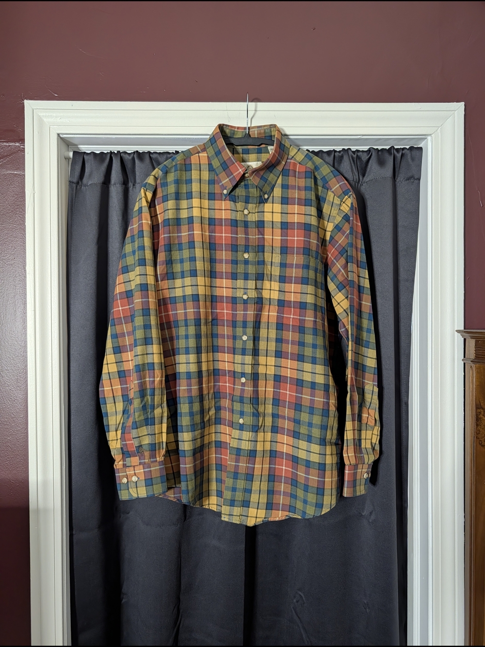 VIYELLA Made In USA Cotton/Wool Plaid Multicolor Brushed Pocket Button-down M